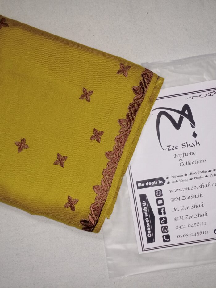 Women's Wool Shawl (Mustard Yellow with Red & Golden Embroidered)