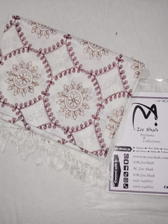 Women's Wool Shawl (Off-White to Peach with Red Rings)