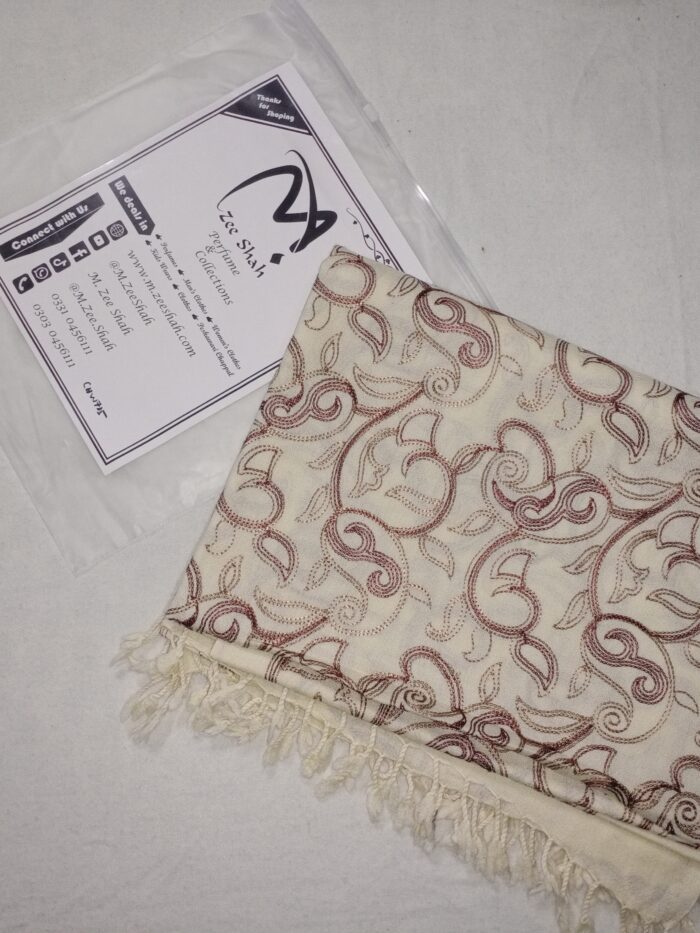 Women's Wool Shawl (Creami with Red Embroidered)