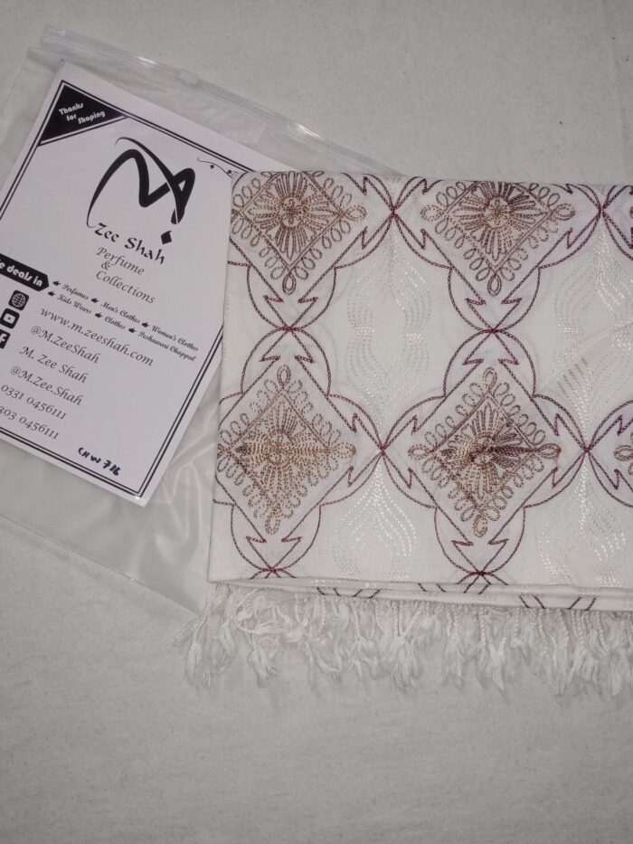 Women's Wool Shawl (Off-White Creami with Red & Golden Embroidered)