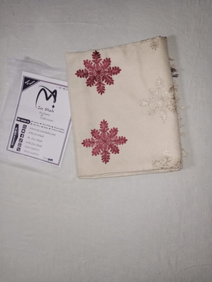 Women's Wool Shawl (Creami with Red Embroidered)