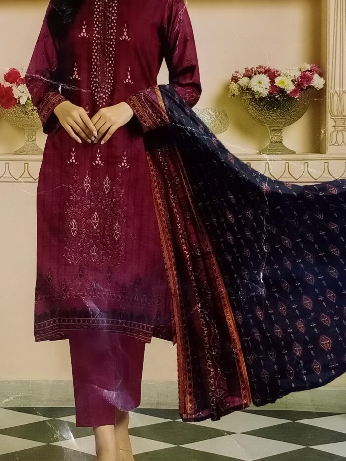 3 Piece Unstitched Embroidered Khaddar Winter Suit