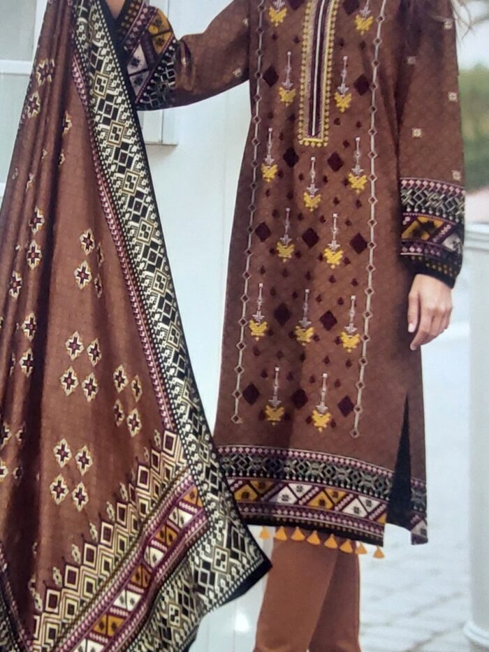3 Piece Unstitched Printed Khaddar Winter Suit