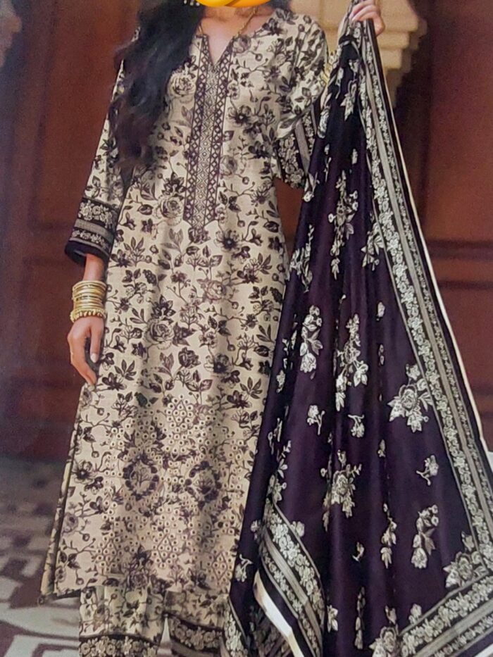 3 Piece Unstitched Embroidered Khaddar Winter Suit